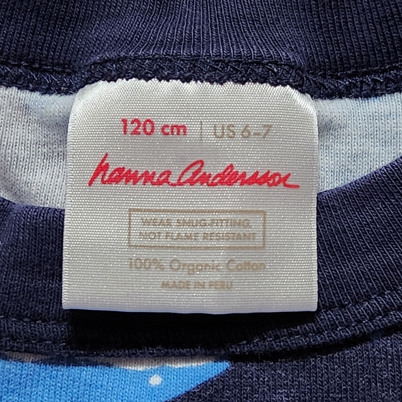 Hanna Andersson shark pajama top Size 6-7 navy light blue white - Picture 2 of 4